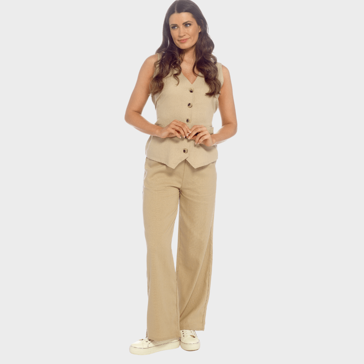 Ladies Stone Linen Blend Wide Leg Trouser from You Know Who's