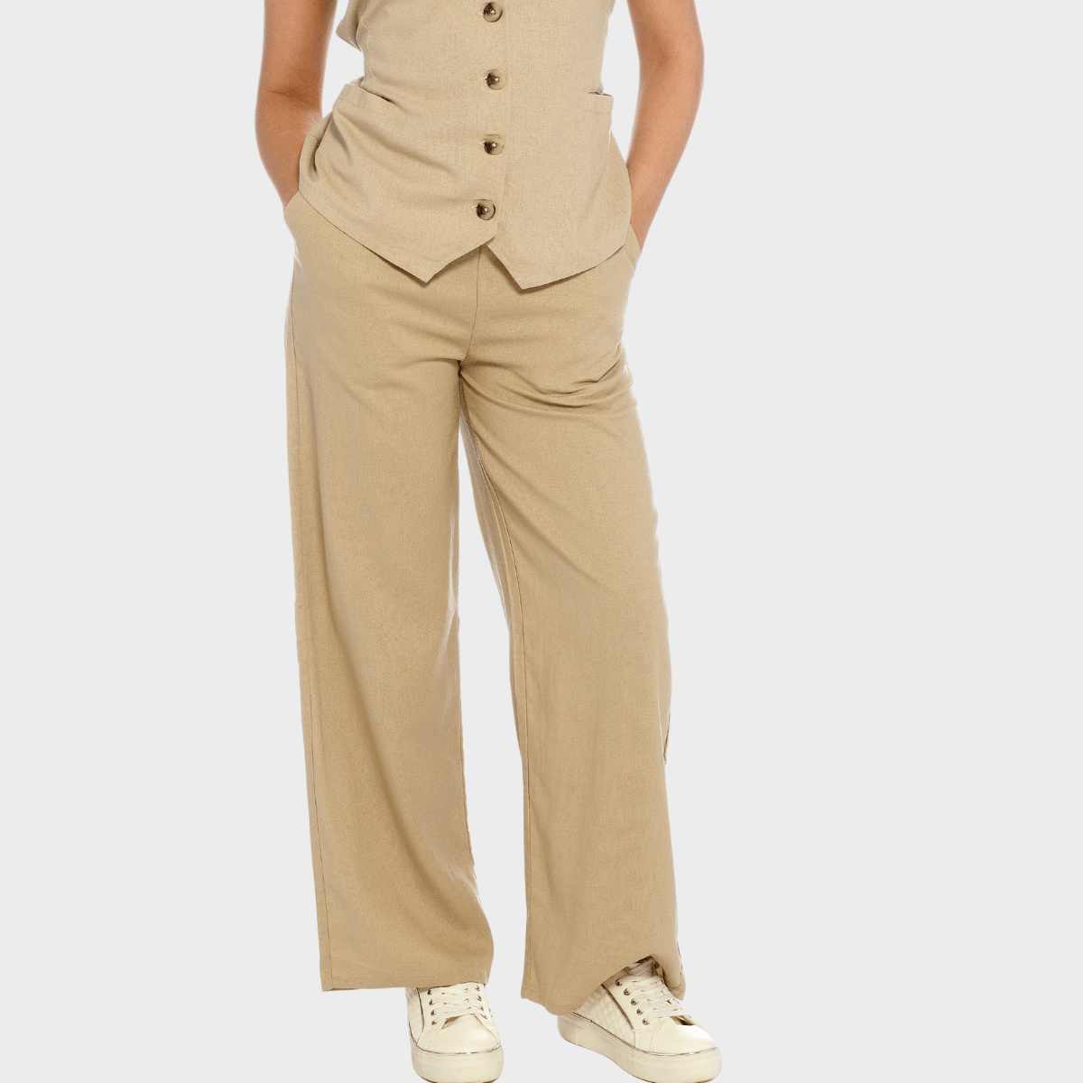 Ladies Stone Linen Blend Wide Leg Trouser from You Know Who's