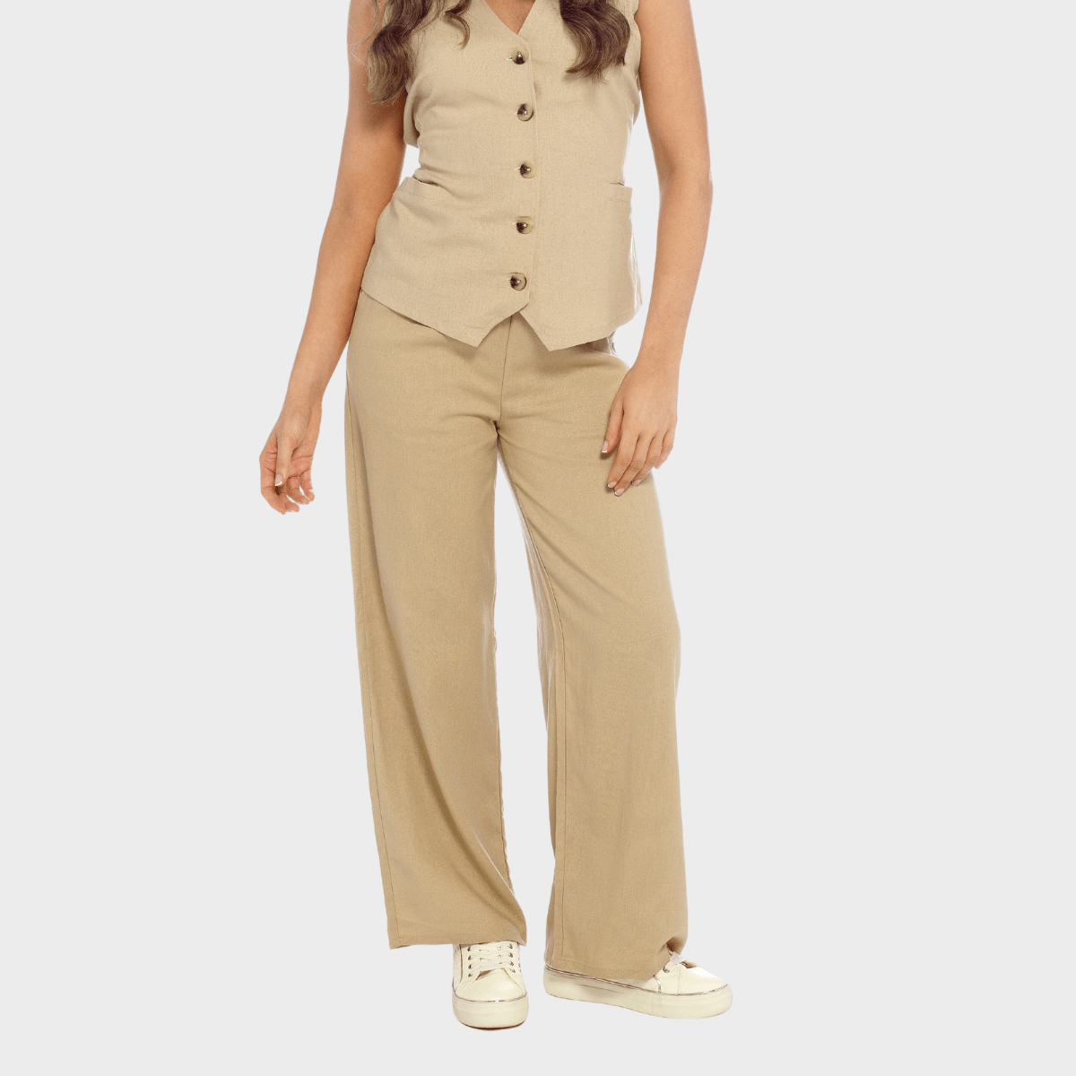 Ladies Stone Linen Blend Wide Leg Trouser from You Know Who's