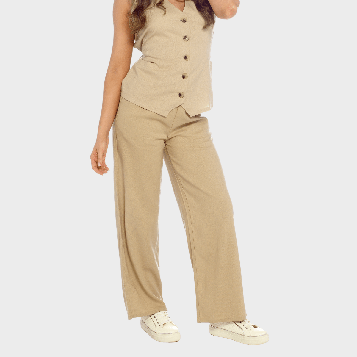 Ladies Stone Linen Blend Wide Leg Trouser from You Know Who's
