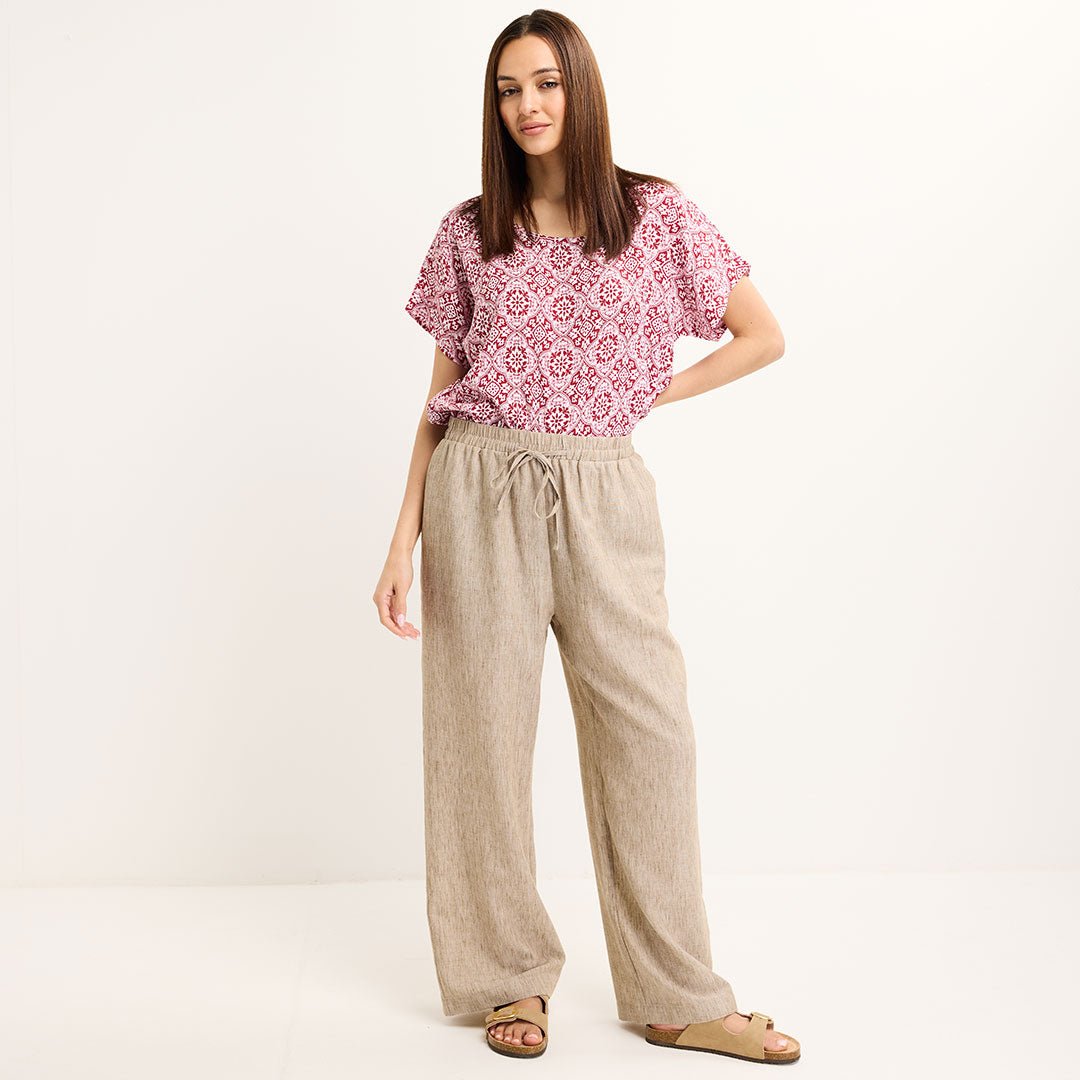 Ladies Stone Linen Mix Trousers from You Know Who's