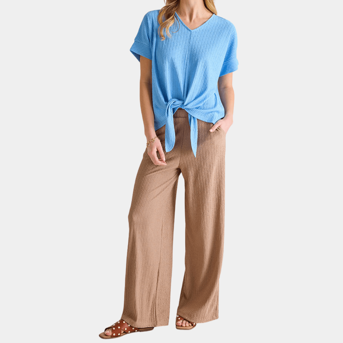 Ladies Stone Plisse Trouser from You Know Who's