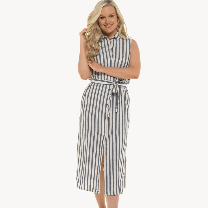 Ladies Stone Stripe Linen Shirt Dress from You Know Who's