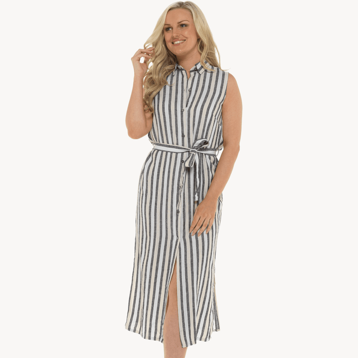 Ladies Stone Stripe Linen Shirt Dress from You Know Who's
