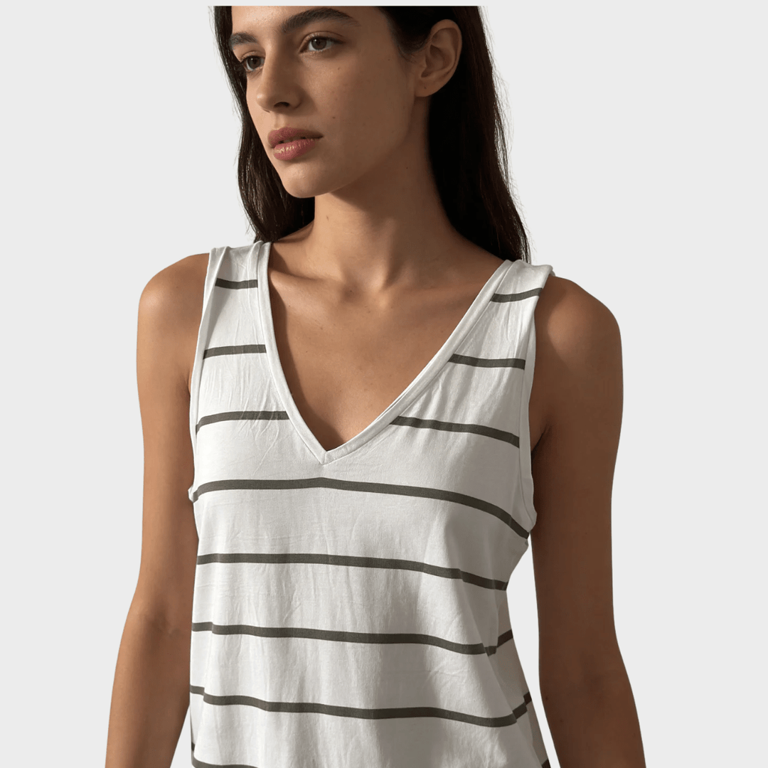 Ladies Stripe V neck Sleeveless Top from You Know Who's