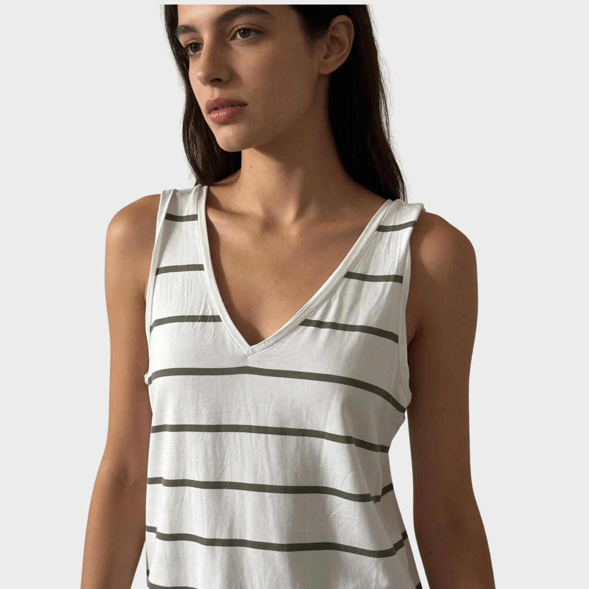 Ladies Stripe V neck Sleeveless Top from You Know Who's