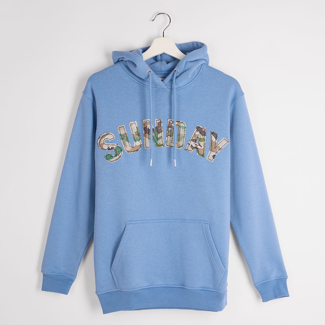 Ladies Sunday Camo Slogan Hoodie Denim from You Know Who's