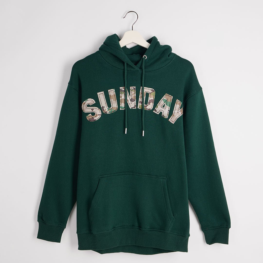 Ladies Sunday Camo Slogan Hoodie Green from You Know Who's