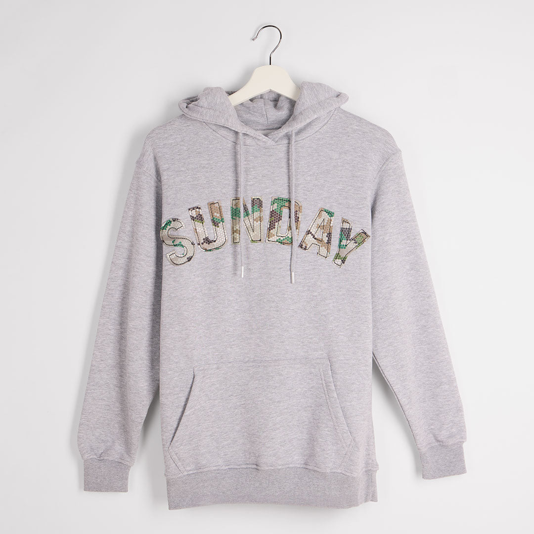 Ladies Sunday Camo Slogan Hoodie Grey from You Know Who's