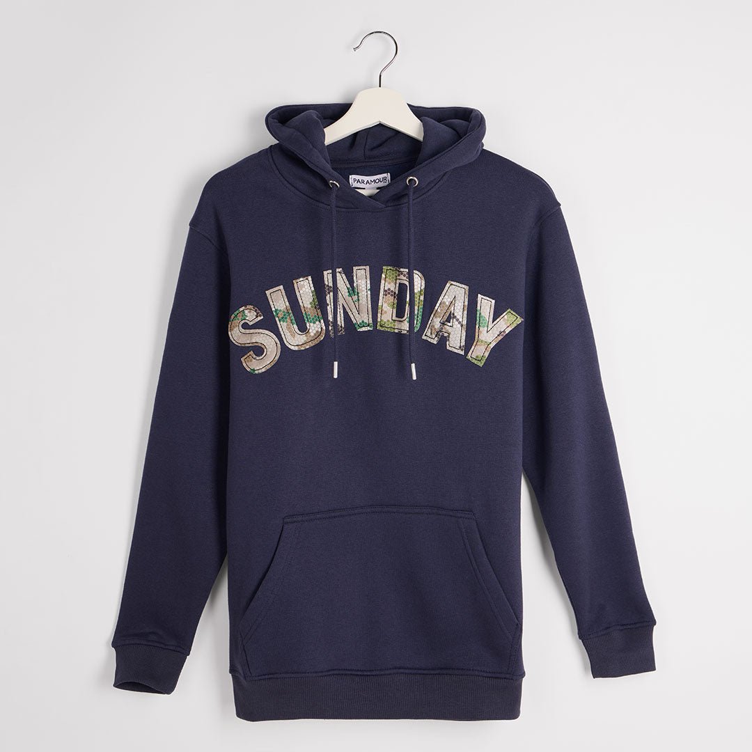 Ladies Sunday Camo Slogan Hoodie Navy from You Know Who's