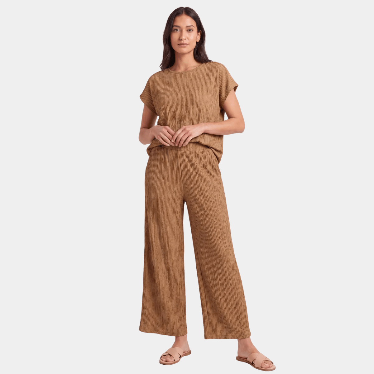 Ladies Tan Plisse Top from You Know Who's