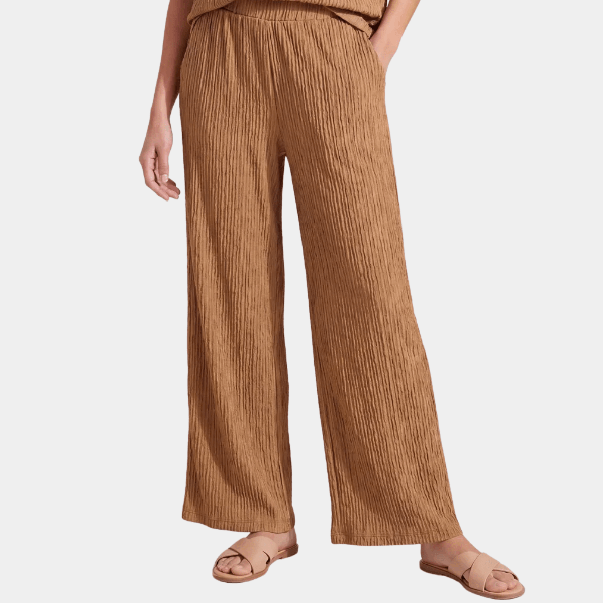 Ladies Tan Plisse Trouser from You Know Who's