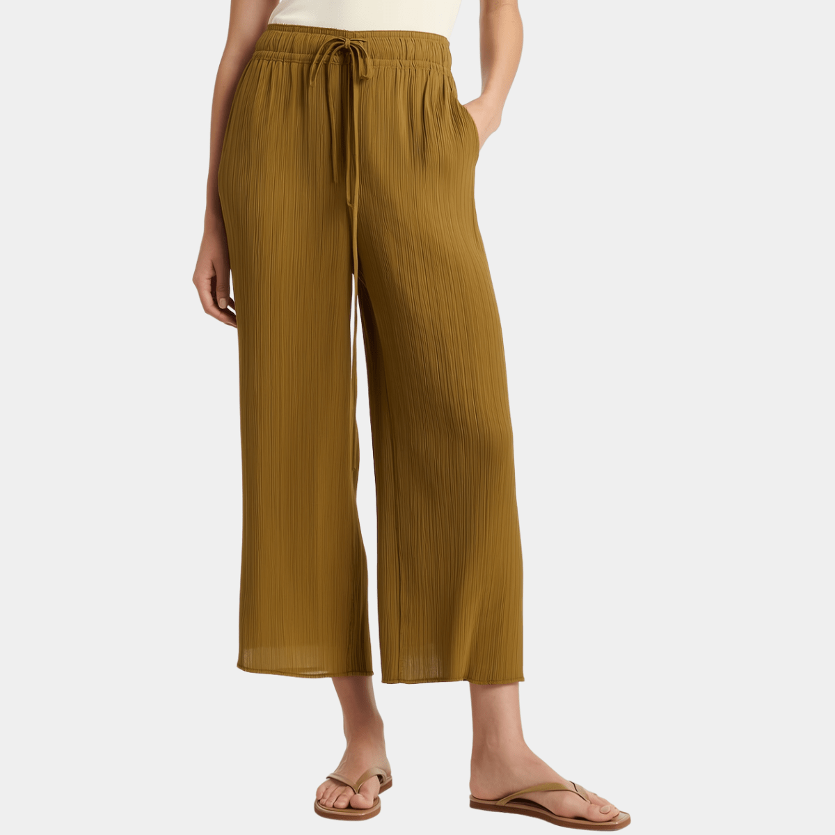 Ladies Tan Polystraw Crop Trouser from You Know Who's