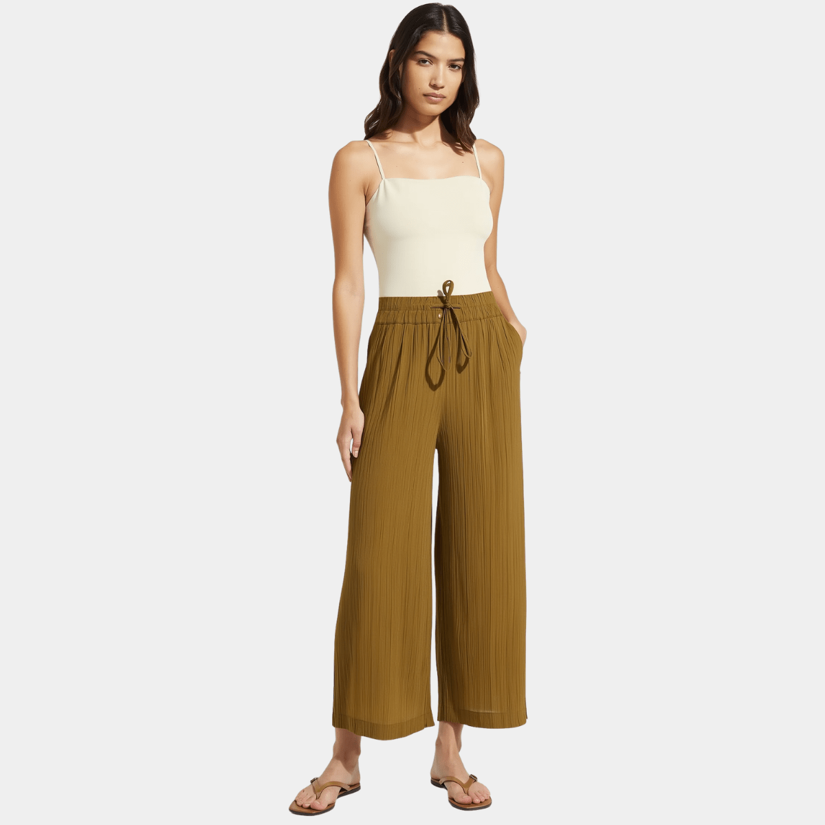 Ladies Tan Polystraw Crop Trouser from You Know Who's