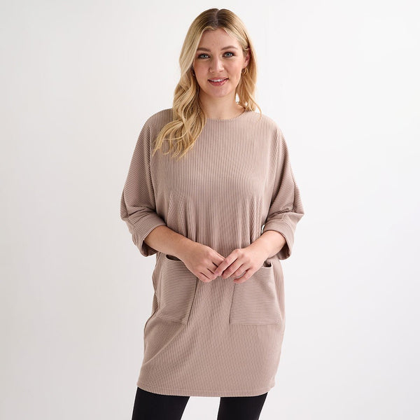 Ladies Taupe Cord Pocket Tunic from You Know Who's
