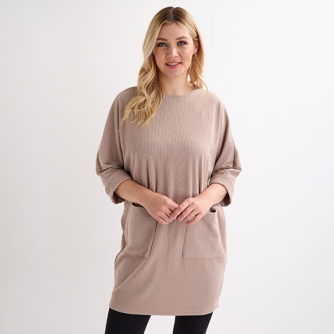 Ladies Taupe Cord Pocket Tunic from You Know Who's