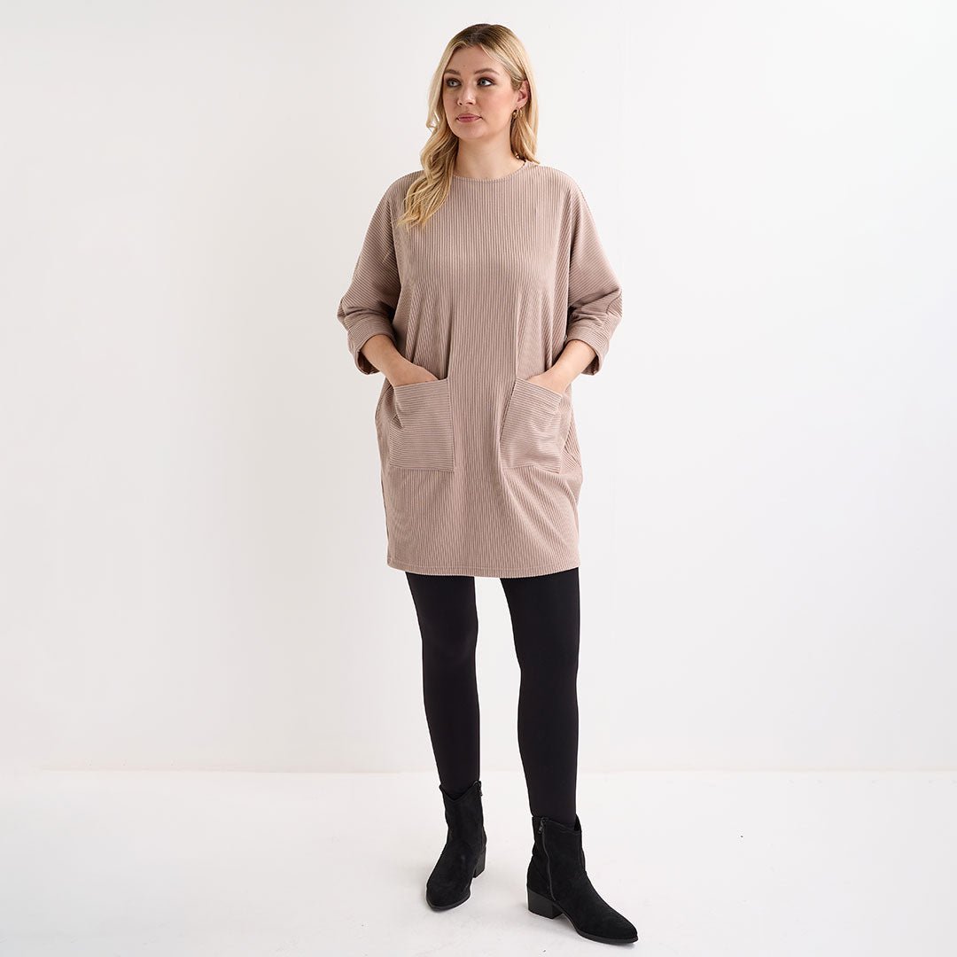 Ladies Taupe Cord Pocket Tunic from You Know Who's