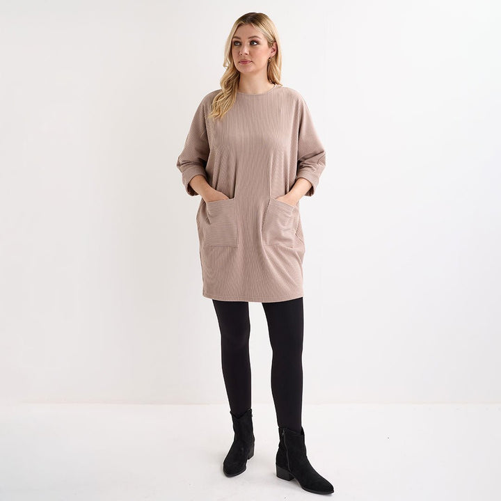 Ladies Taupe Cord Pocket Tunic from You Know Who's