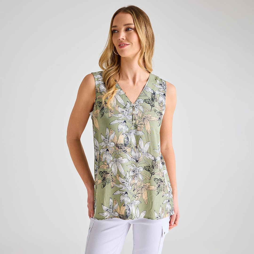 Ladies Tea Palm Printed V - neck T-shirt from You Know Who's