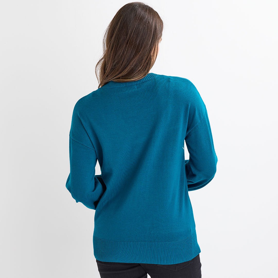 Ladies Teal Beaded Flower Jumper from You Know Who's
