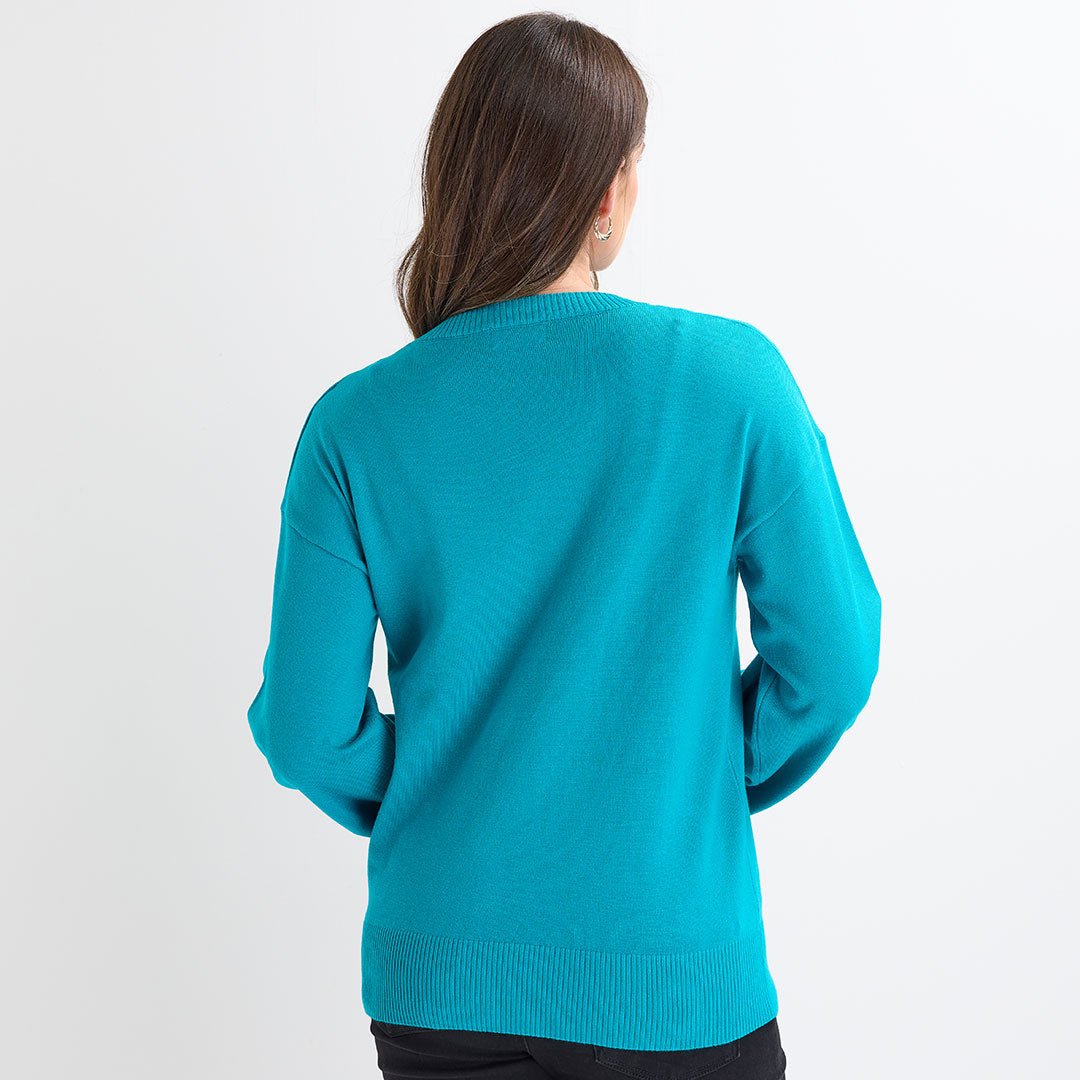 Ladies Teal Flower Jumper from You Know Who's