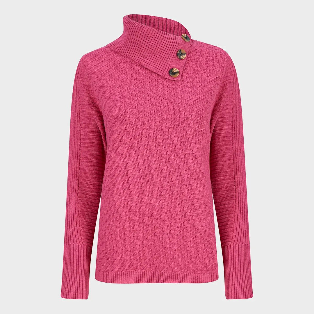 Ladies Textured Button Neck Jumper from You Know Who's