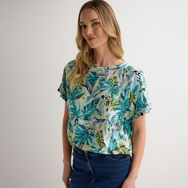 Ladies Turquoise Palm Drop Shoulder Top from You Know Who's