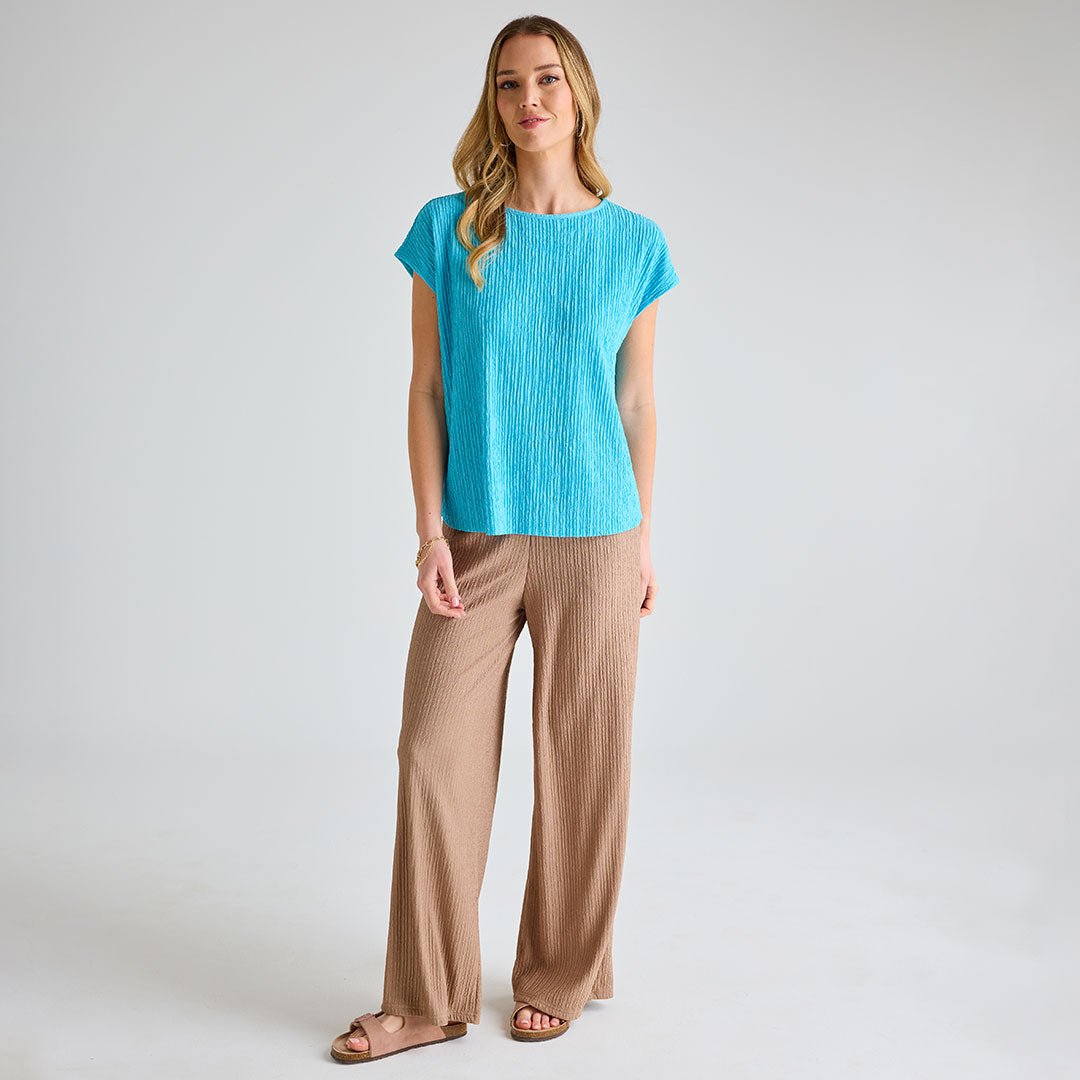 Ladies Turquoise Plisse Top from You Know Who's