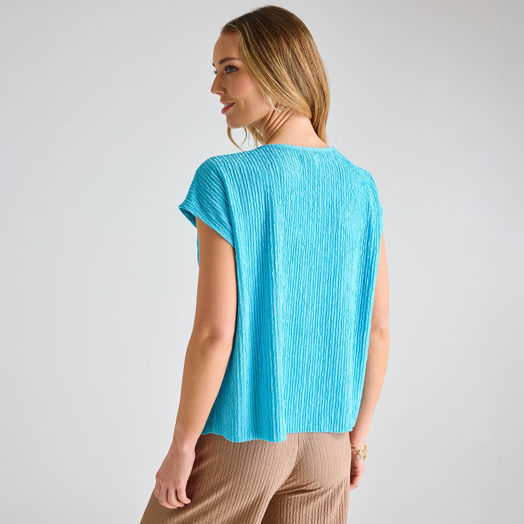 Ladies Turquoise Plisse Top from You Know Who's