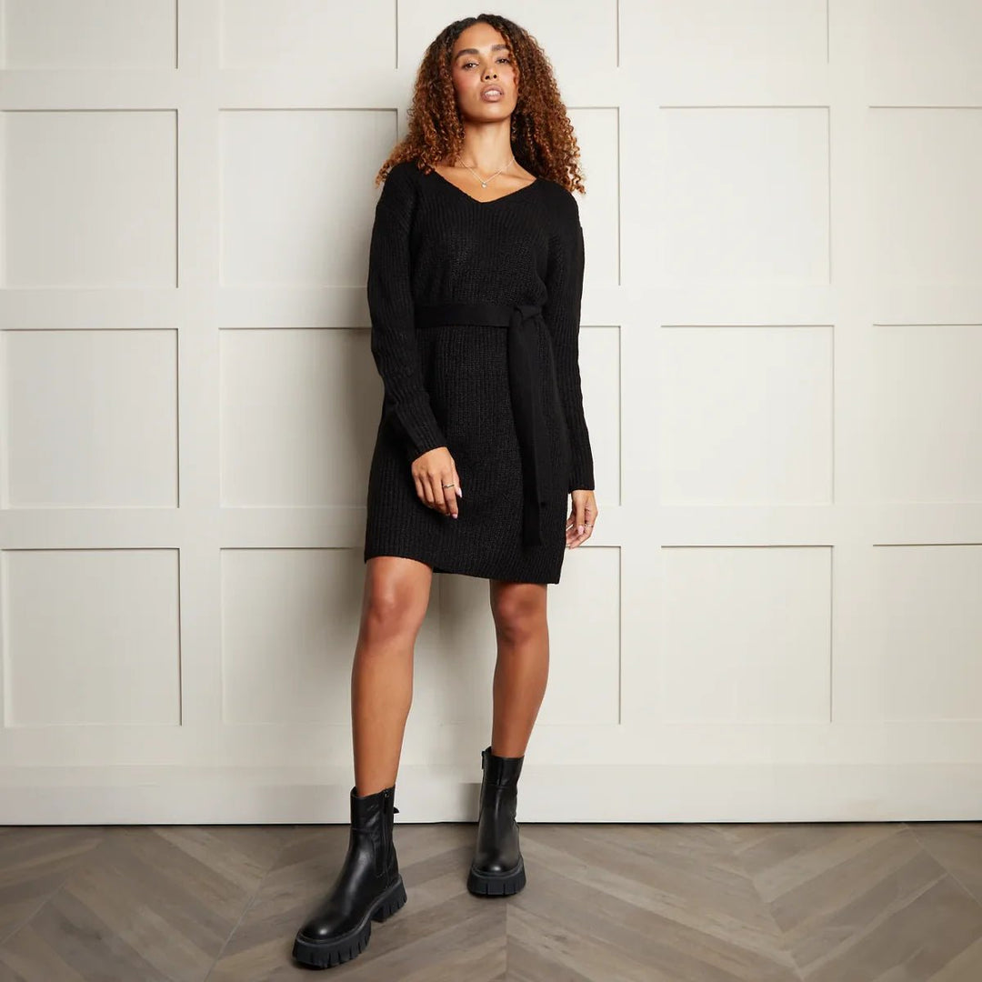 Ladies V Neck Belted Knitted Dress from You Know Who's