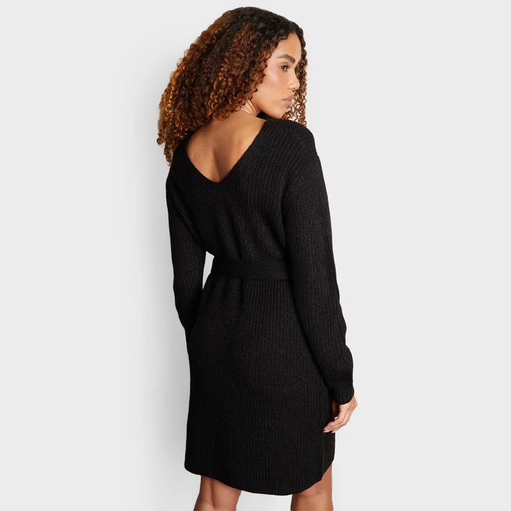 Ladies V Neck Belted Knitted Dress from You Know Who's