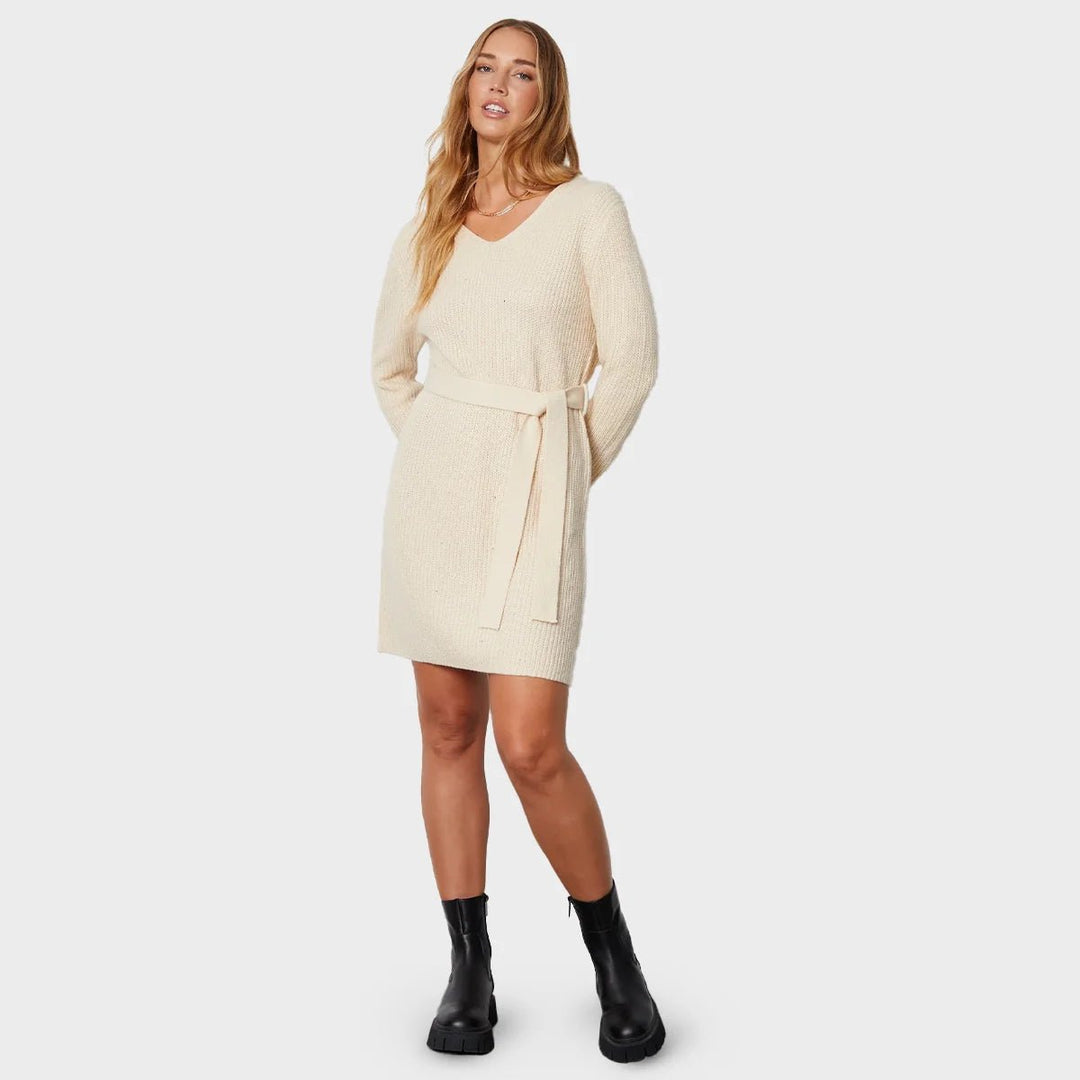 Ladies V Neck Belted Knitted Dress from You Know Who's