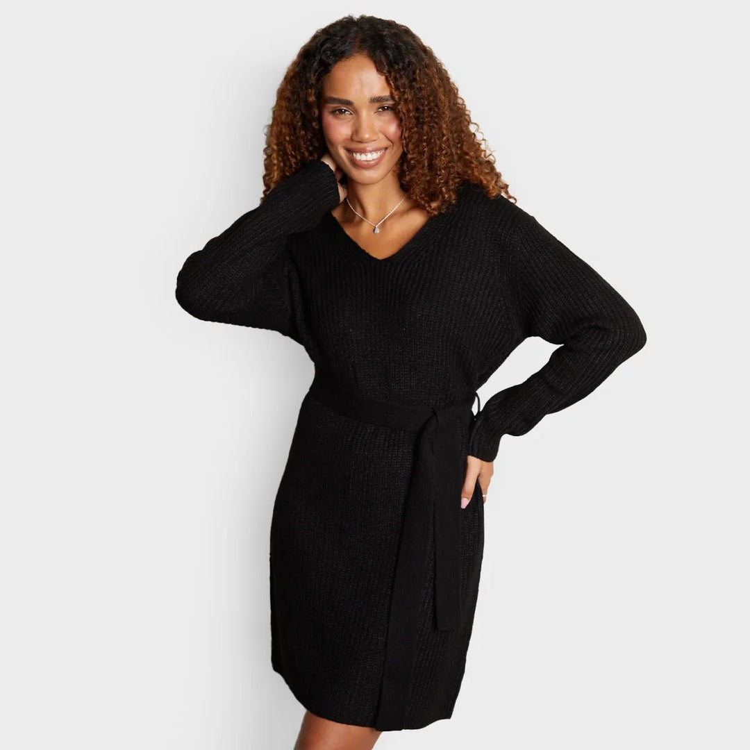 Ladies V Neck Belted Knitted Dress You Know Who s