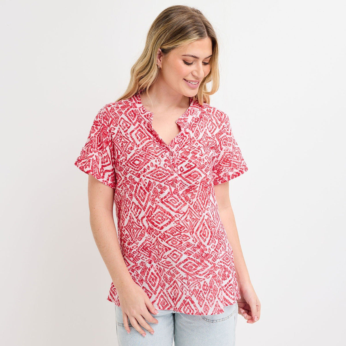 V Neck Button Top