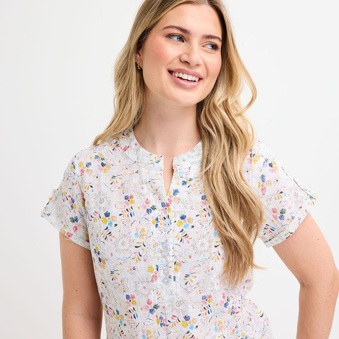 Ladies V - Neck Button Top from You Know Who's