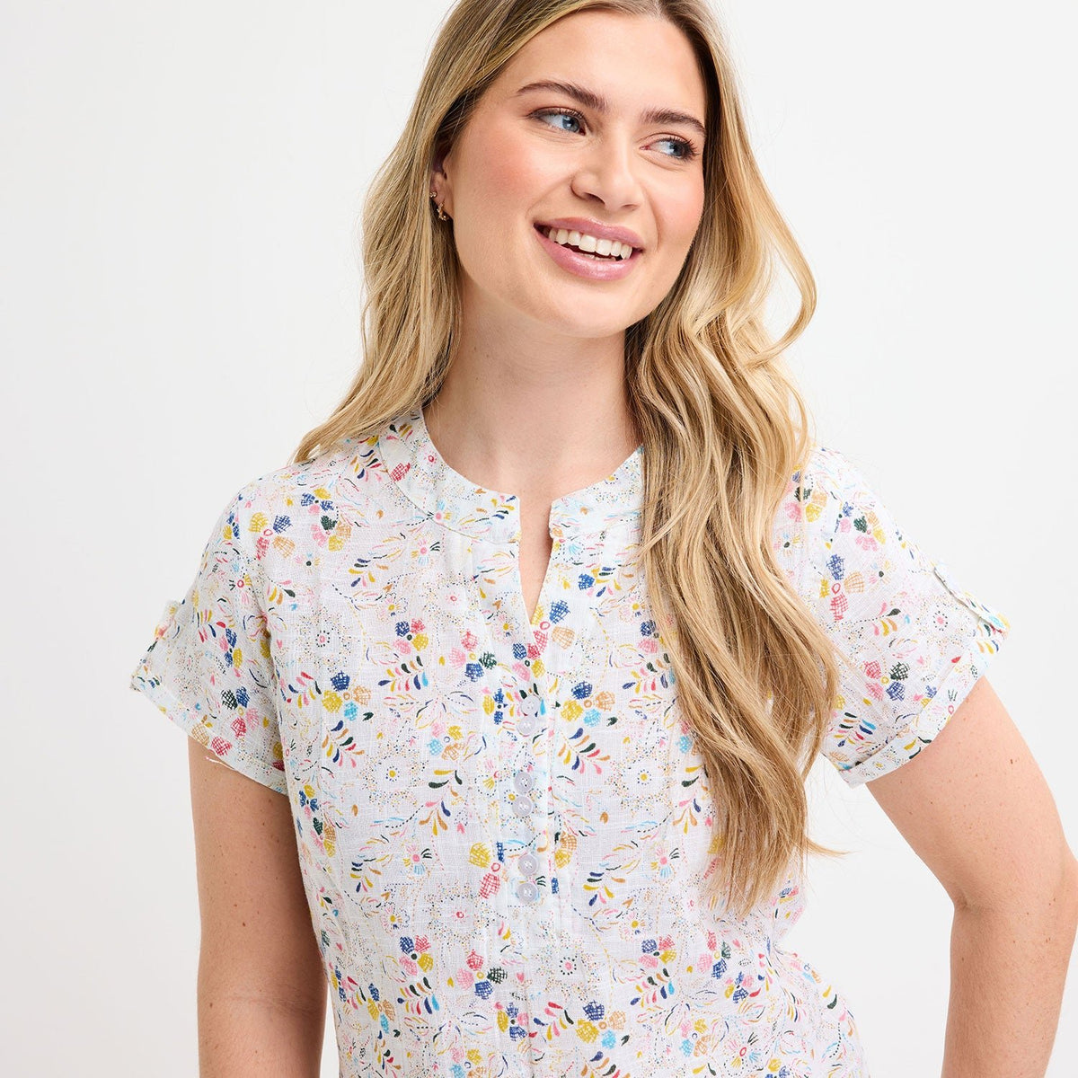 Ladies V - Neck Button Top from You Know Who's