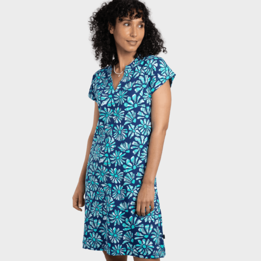 Ladies V Neck Dress Blue Multi from You Know Who's