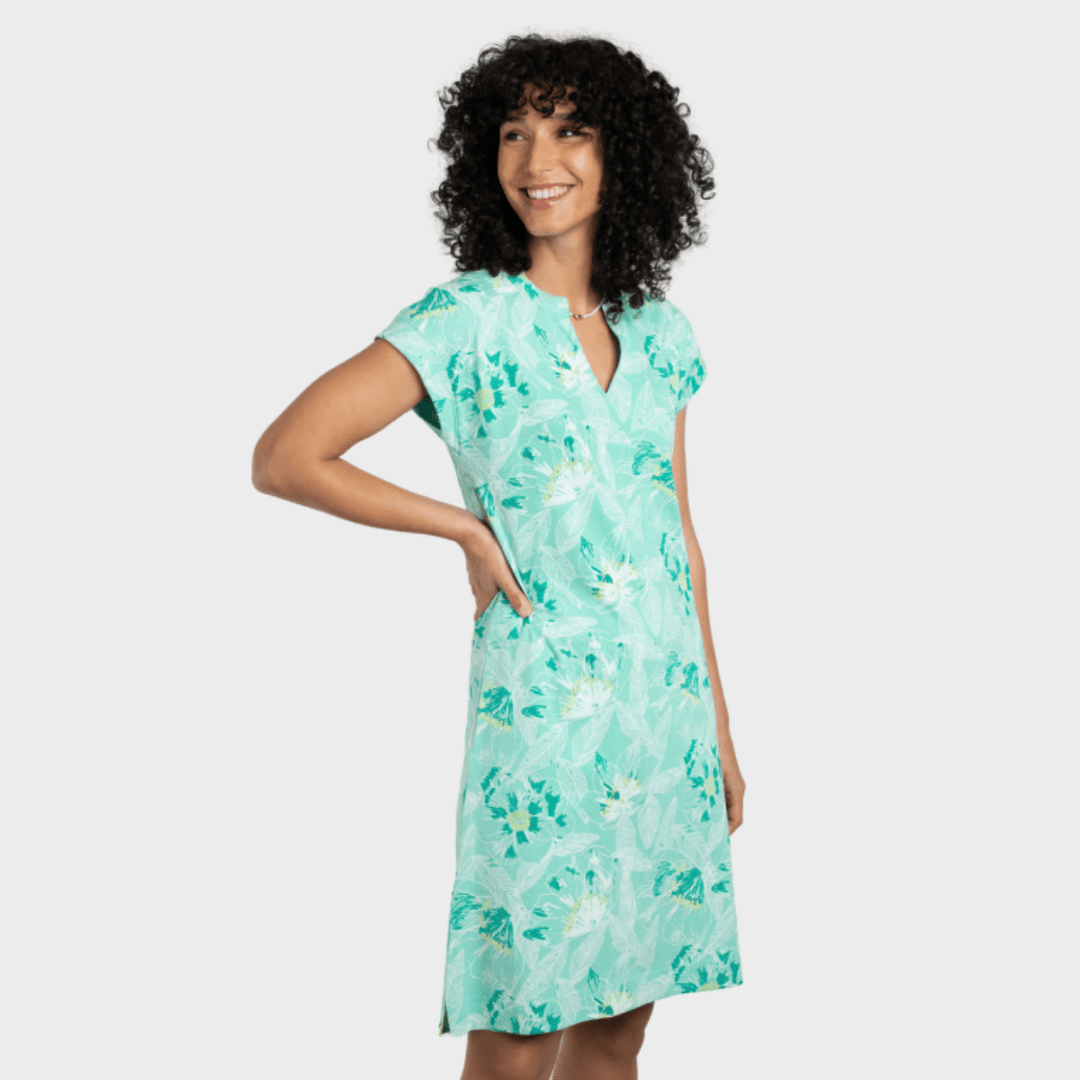 Ladies V Neck Dress Green Multi from You Know Who's