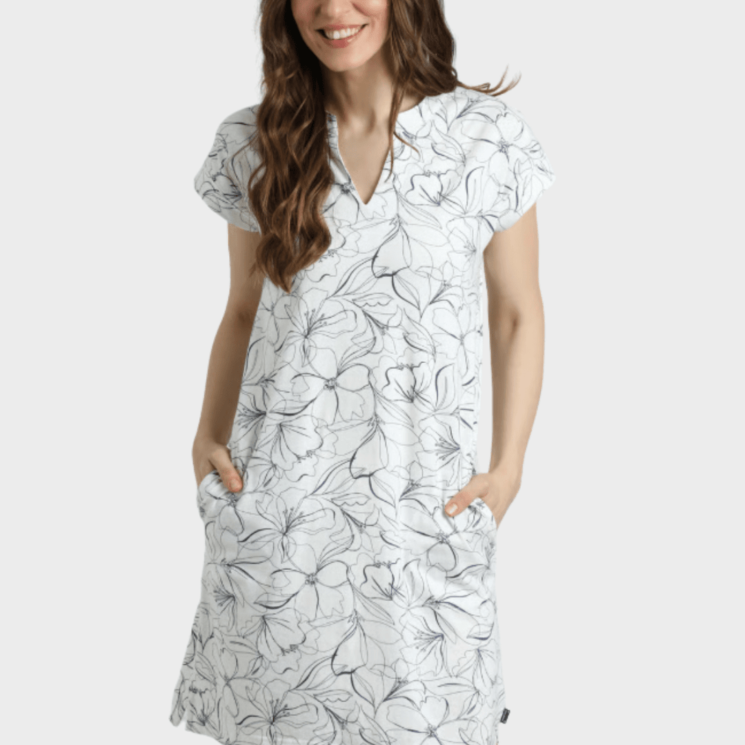 Ladies V Neck Dress White/Navy from You Know Who's