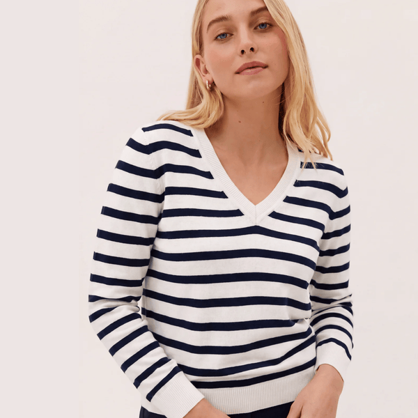 Ladies V Neck Stripe Jumper from You Know Who's