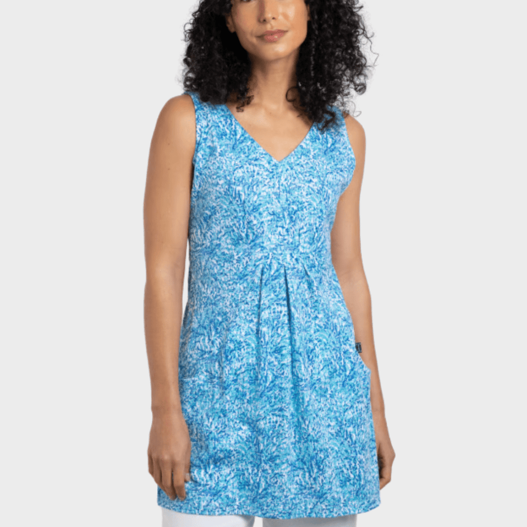 Ladies V - Neck Tunic Blue Multi from You Know Who's