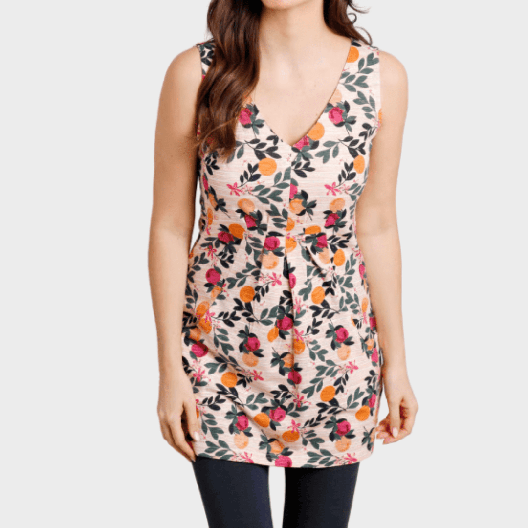 Ladies V - Neck Tunic Orange Multi from You Know Who's