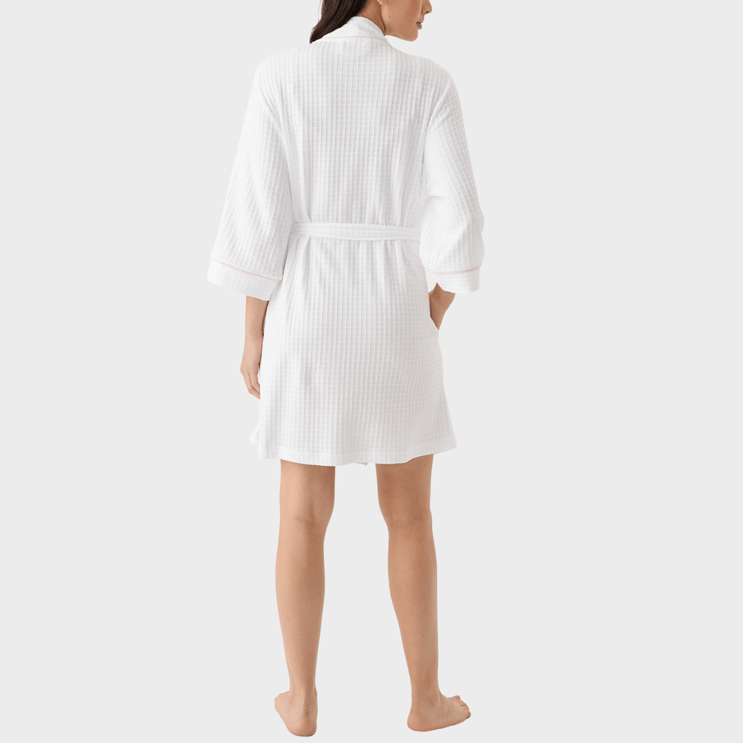 Ladies Waffle CB Dressing Gown White and Pink from You Know Who's