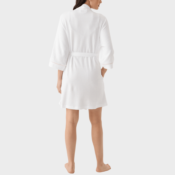Ladies Waffle CB Dressing Gown White and Pink from You Know Who's