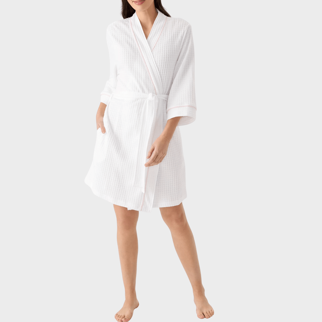 Ladies Waffle CB Dressing Gown White and Pink from You Know Who's