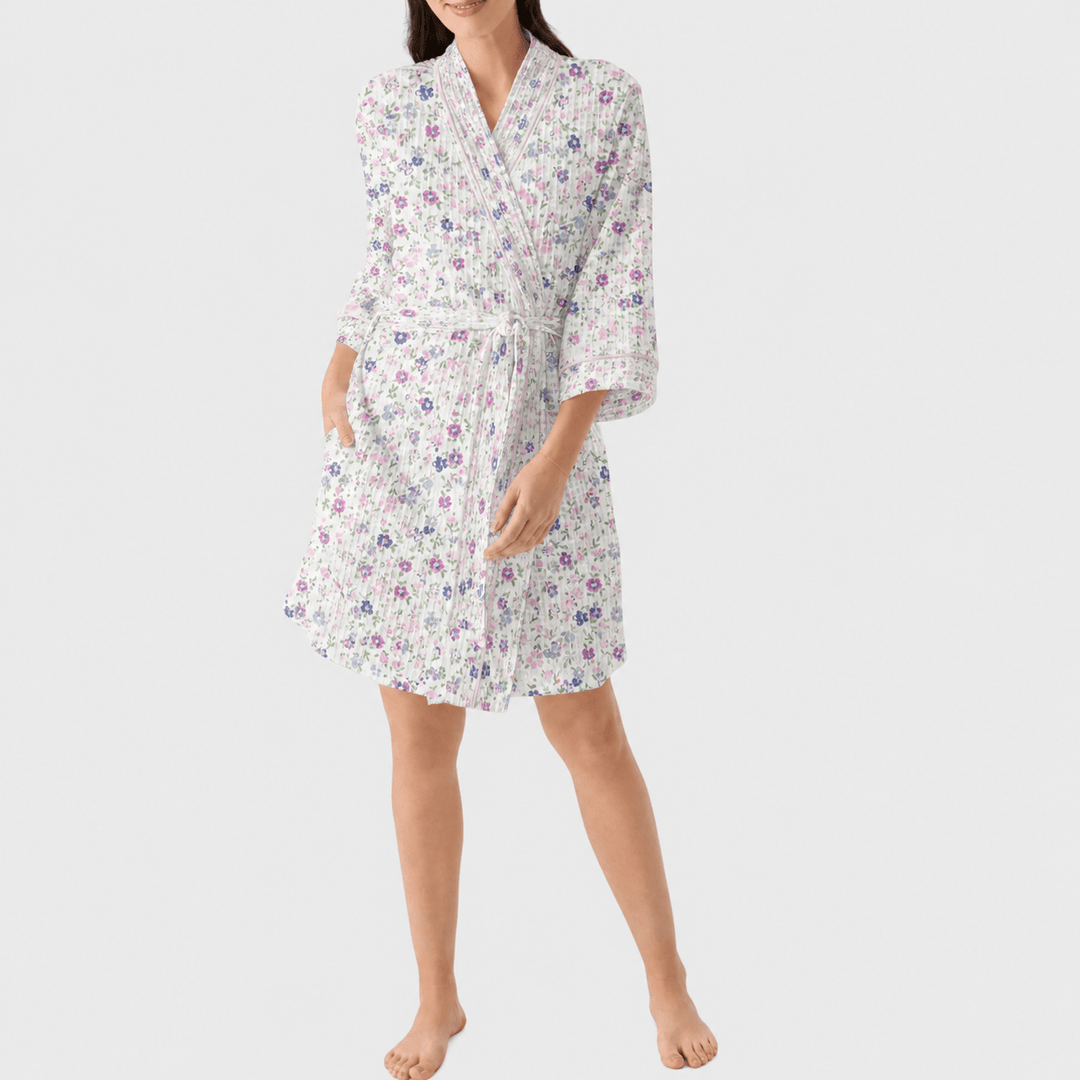 Ladies Waffle CB Dressing Gown White Ditsy from You Know Who's