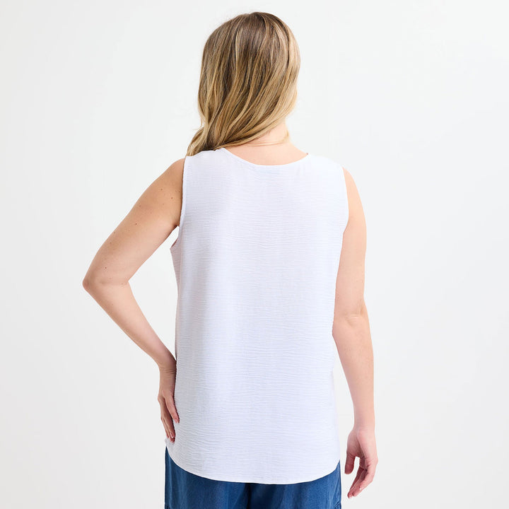 Ladies White Button Front Sleeveless Top from You Know Who's