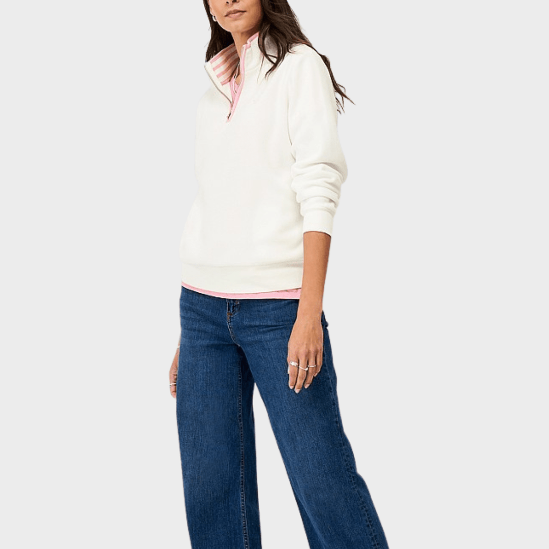 Ladies White Crew 1/4 Zip Fleece from You Know Who's