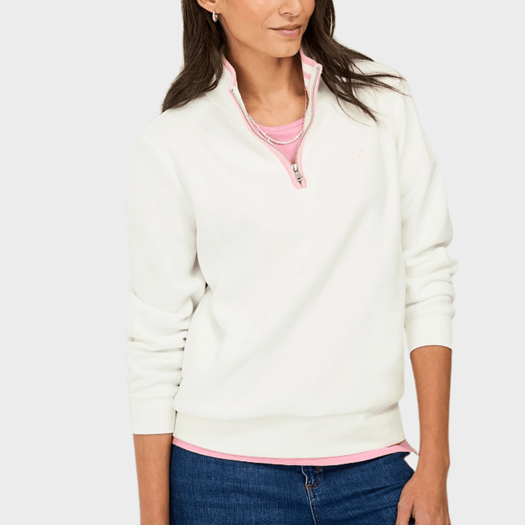 Ladies White Crew 1/4 Zip Fleece from You Know Who's