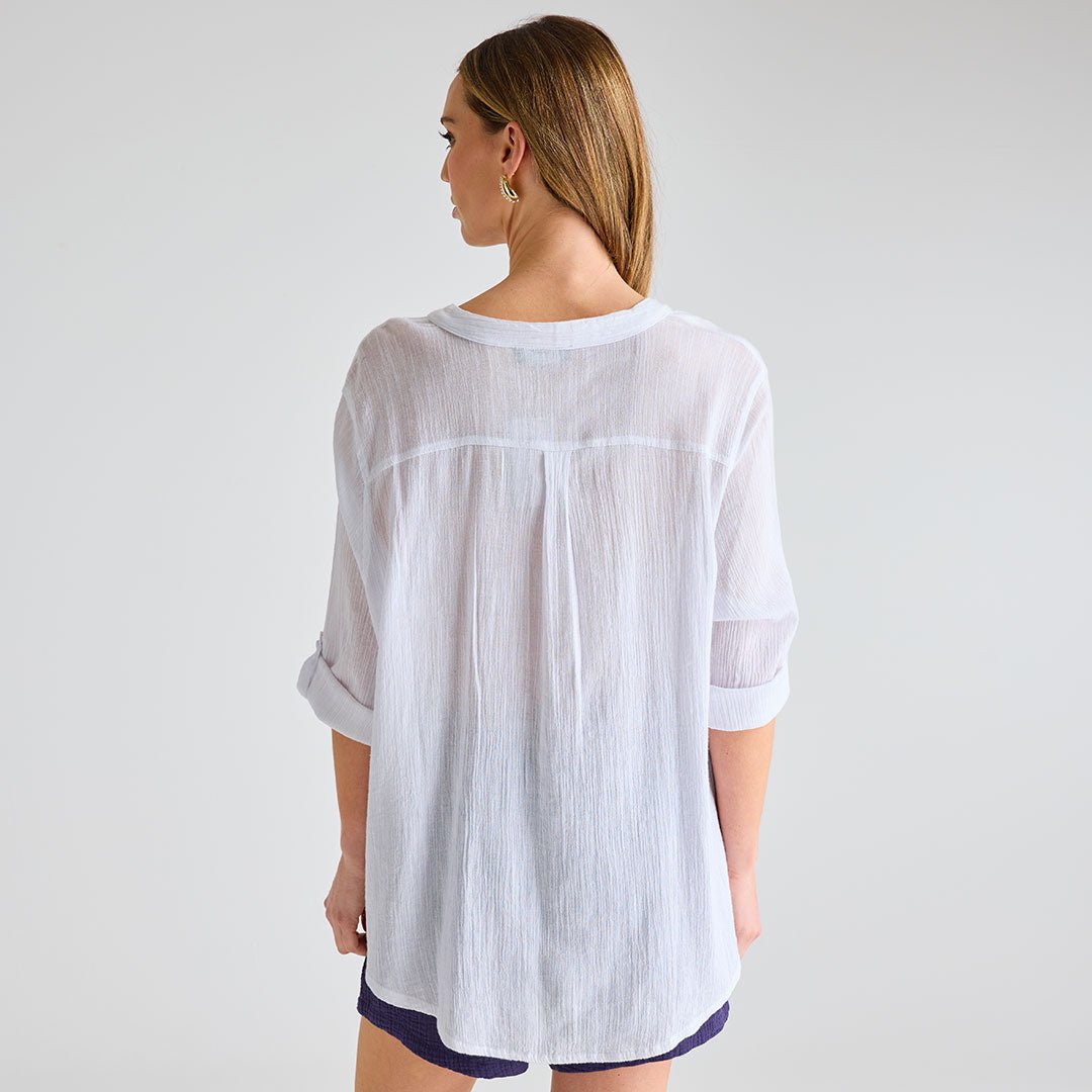 Ladies White Crinkle Button Through Shirt from You Know Who's